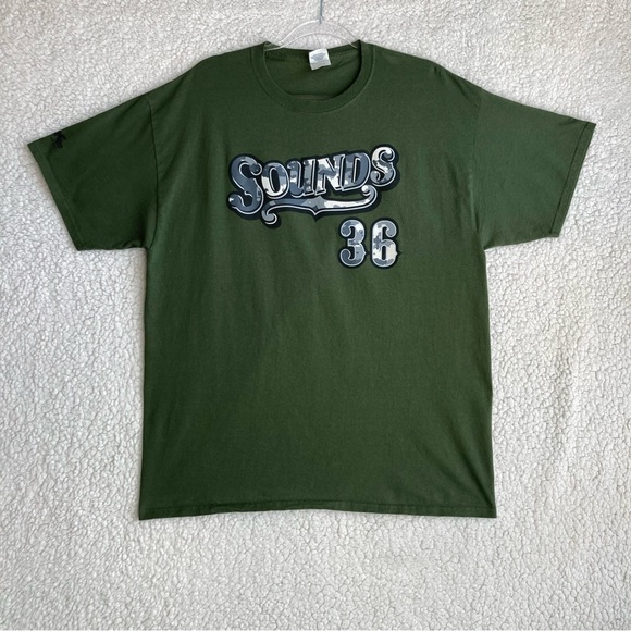 Fruit of the Loom Nashville Sounds baseball army green camo Maxwell jersey shirt - Picture 3 of 14